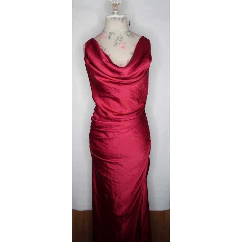 Abercrombie Fitch Satin Cowl Neck Maxi Satin Dress Ruched Slit M Classy NWT